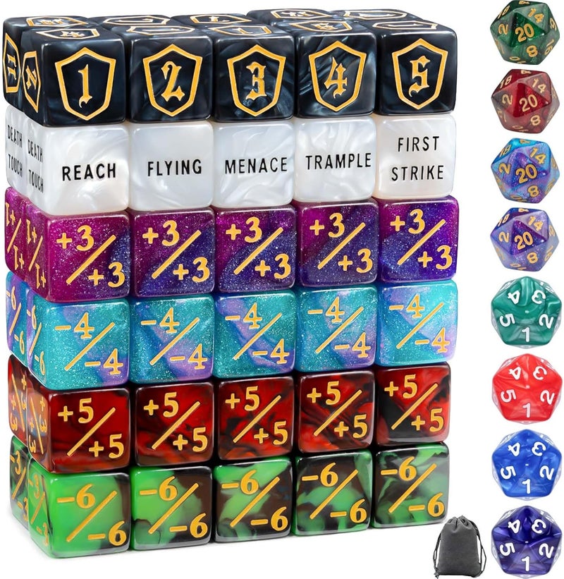 Tinzum 68 Pieces MTG Dice Counters Set, Plus 1 Life Counter Ability Keyword Shield Token with Spindown Dice & D20 for MTG, Magic Cards Gaming Accessories - Image 1